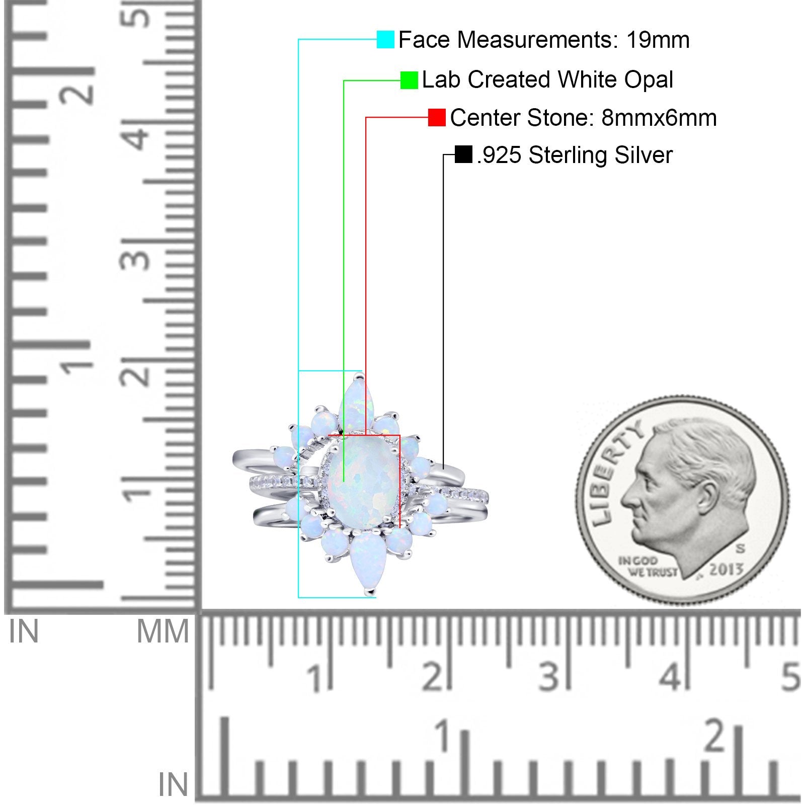 Three Piece Set Oval Lab White Opal Teardrop Art Deco Wedding Ring Vintage Band Simulated Cubic Zirconia Solid 925 Sterling Silver