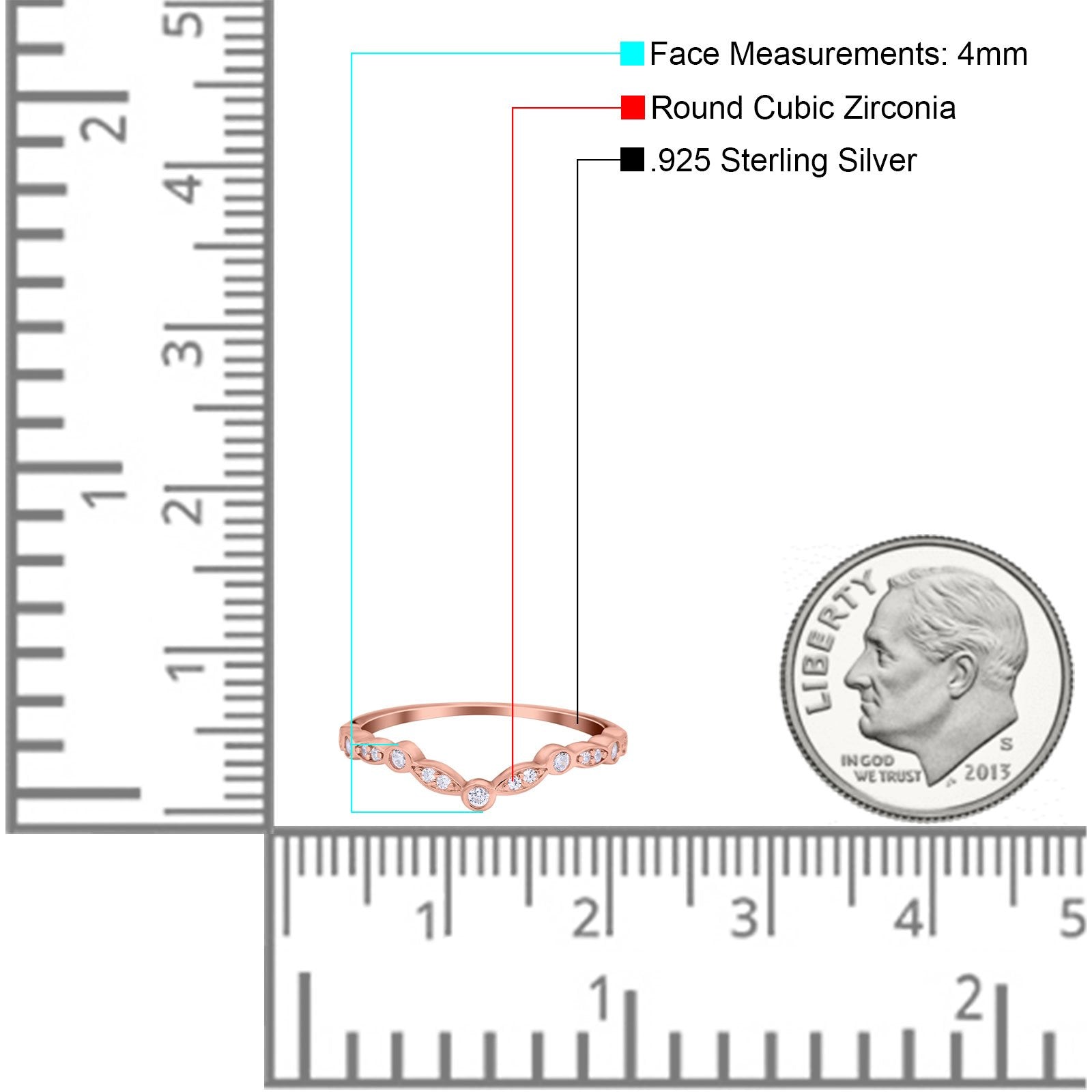 Curved Art Deco 4mm Band Ring Round Eternity Simulated CZ 925 Sterling Silver