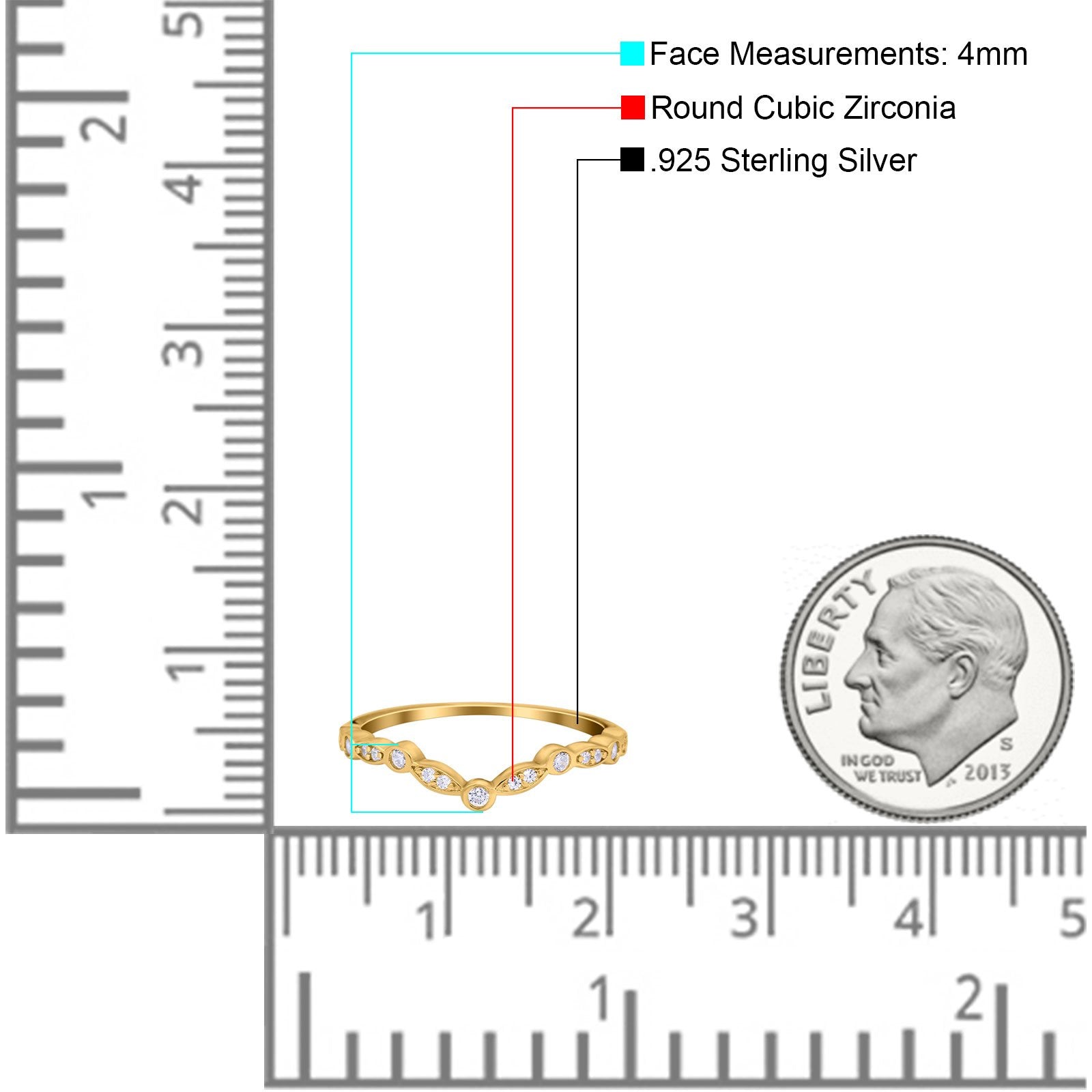 Curved Art Deco 4mm Band Ring Round Eternity Simulated CZ 925 Sterling Silver