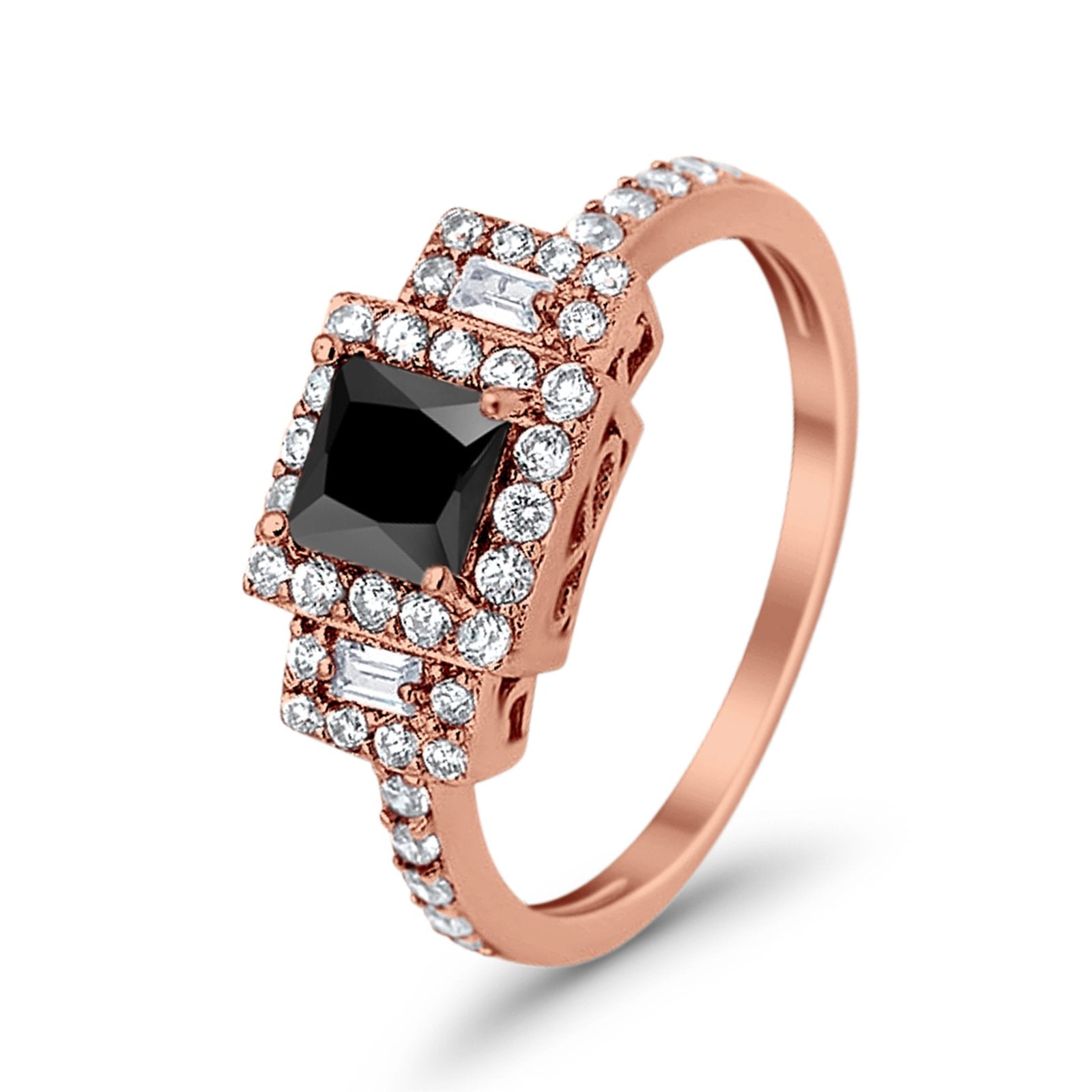 Halo Wedding Ring Baguette Simulated Cubic Zirconia 925 Sterling Silver