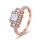 Halo Wedding Ring Baguette Simulated Cubic Zirconia 925 Sterling Silver