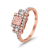 Halo Wedding Ring Baguette Simulated Cubic Zirconia 925 Sterling Silver