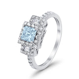 Halo Wedding Ring Baguette Simulated Cubic Zirconia 925 Sterling Silver