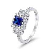 Halo Wedding Ring Baguette Simulated Cubic Zirconia 925 Sterling Silver