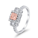 Halo Wedding Ring Baguette Simulated Cubic Zirconia 925 Sterling Silver