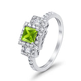 Halo Wedding Ring Baguette Simulated Cubic Zirconia 925 Sterling Silver