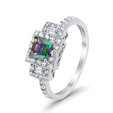 Halo Wedding Ring Baguette Simulated Cubic Zirconia 925 Sterling Silver