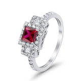 Halo Wedding Ring Baguette Simulated Cubic Zirconia 925 Sterling Silver