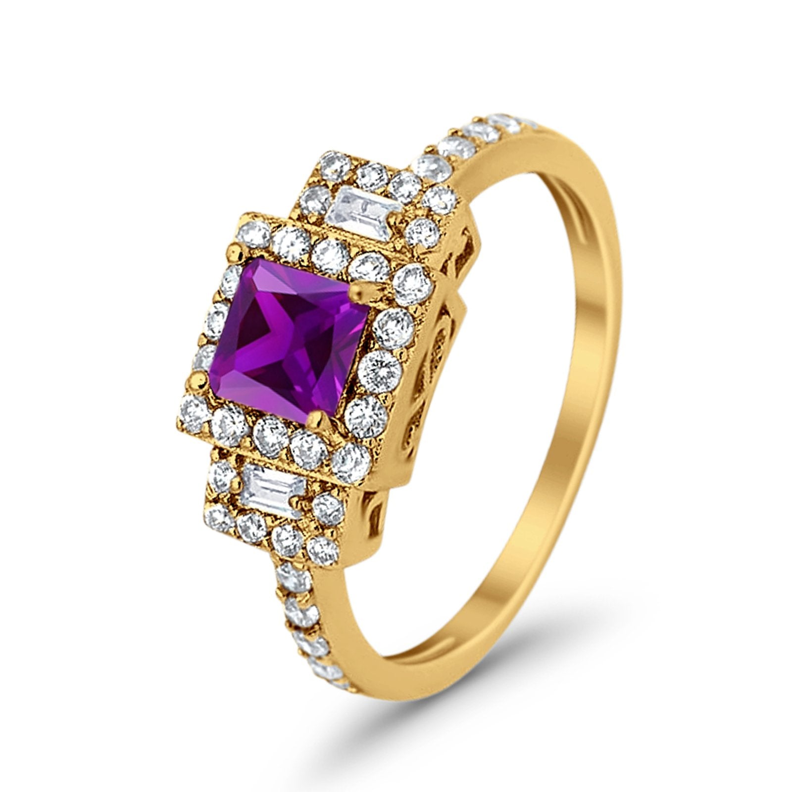 Halo Wedding Ring Baguette Simulated Cubic Zirconia 925 Sterling Silver