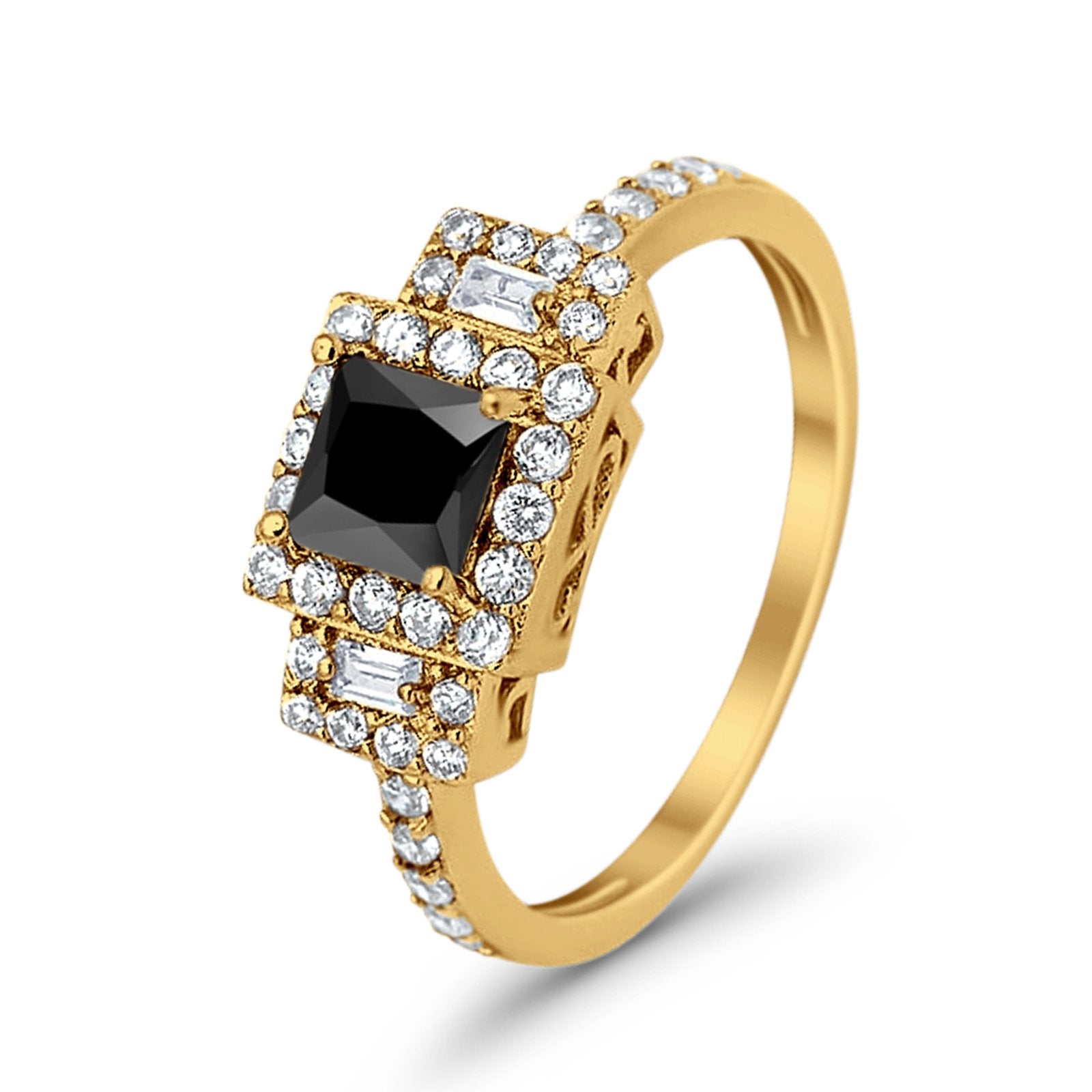 Halo Wedding Ring Baguette Simulated Cubic Zirconia 925 Sterling Silver