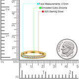 Half Eternity Ring Wedding Engagement Band Round Pave Simulated Cubic Zirconia 925 Sterling Silver (2.5mm)