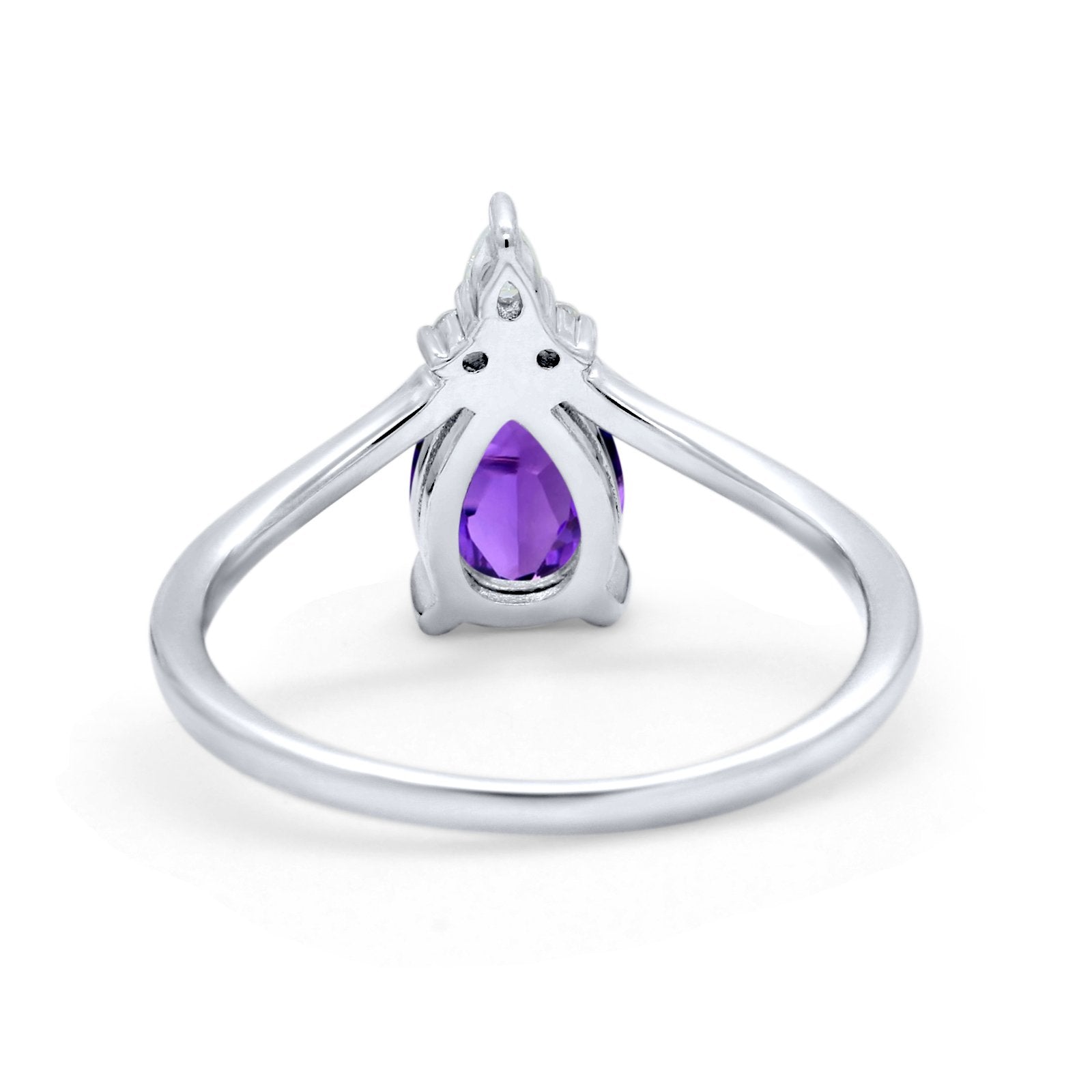 Pear Midi V Ring Wedding Ring Simulated Cubic Zirconia 925 Sterling Silver