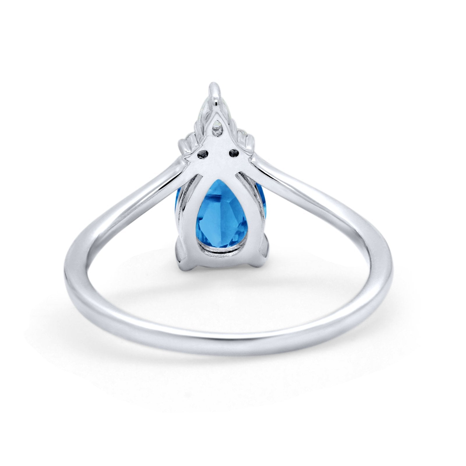 Pear Midi V Ring Wedding Ring Simulated Cubic Zirconia 925 Sterling Silver