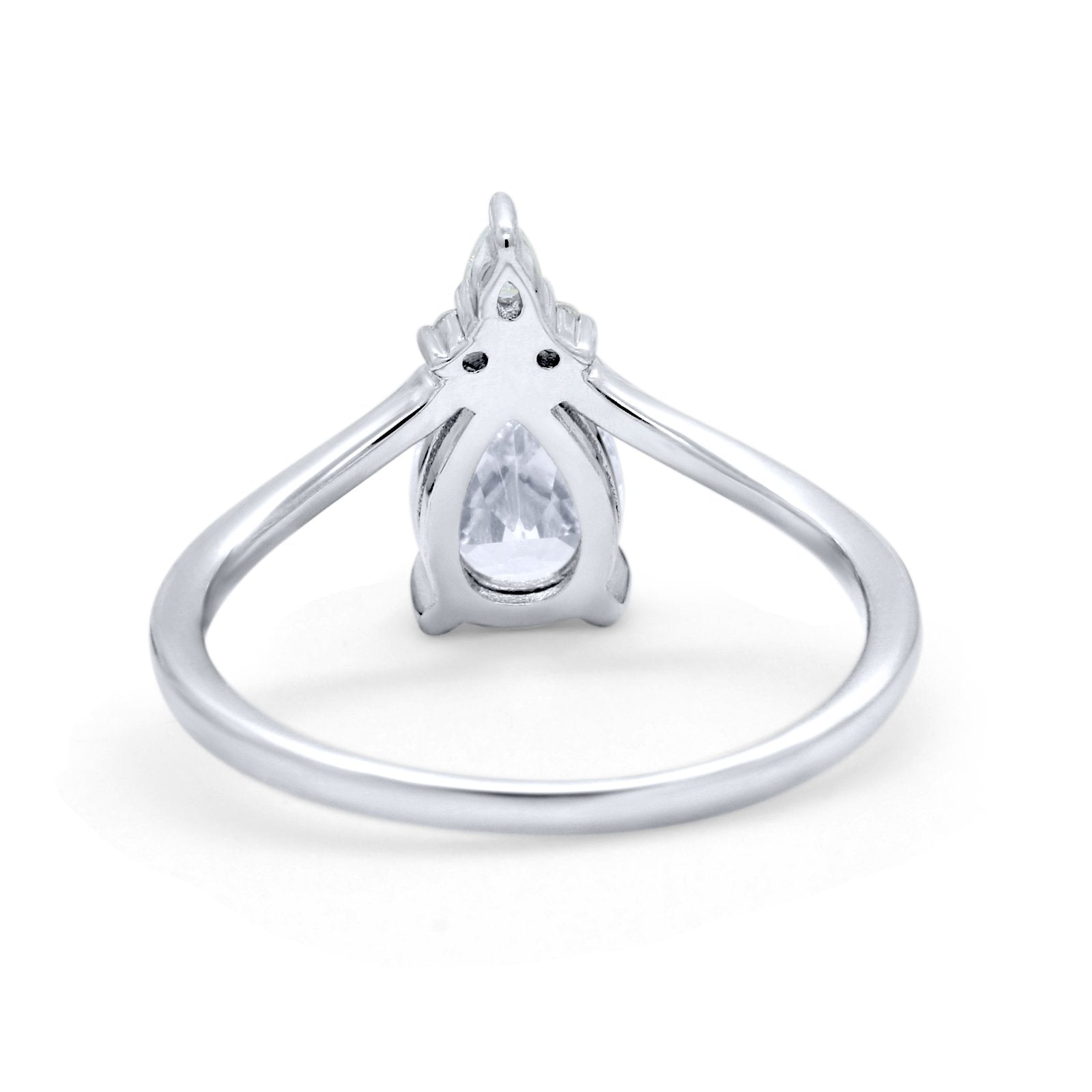 Pear Midi V Ring Wedding Ring Simulated Cubic Zirconia 925 Sterling Silver