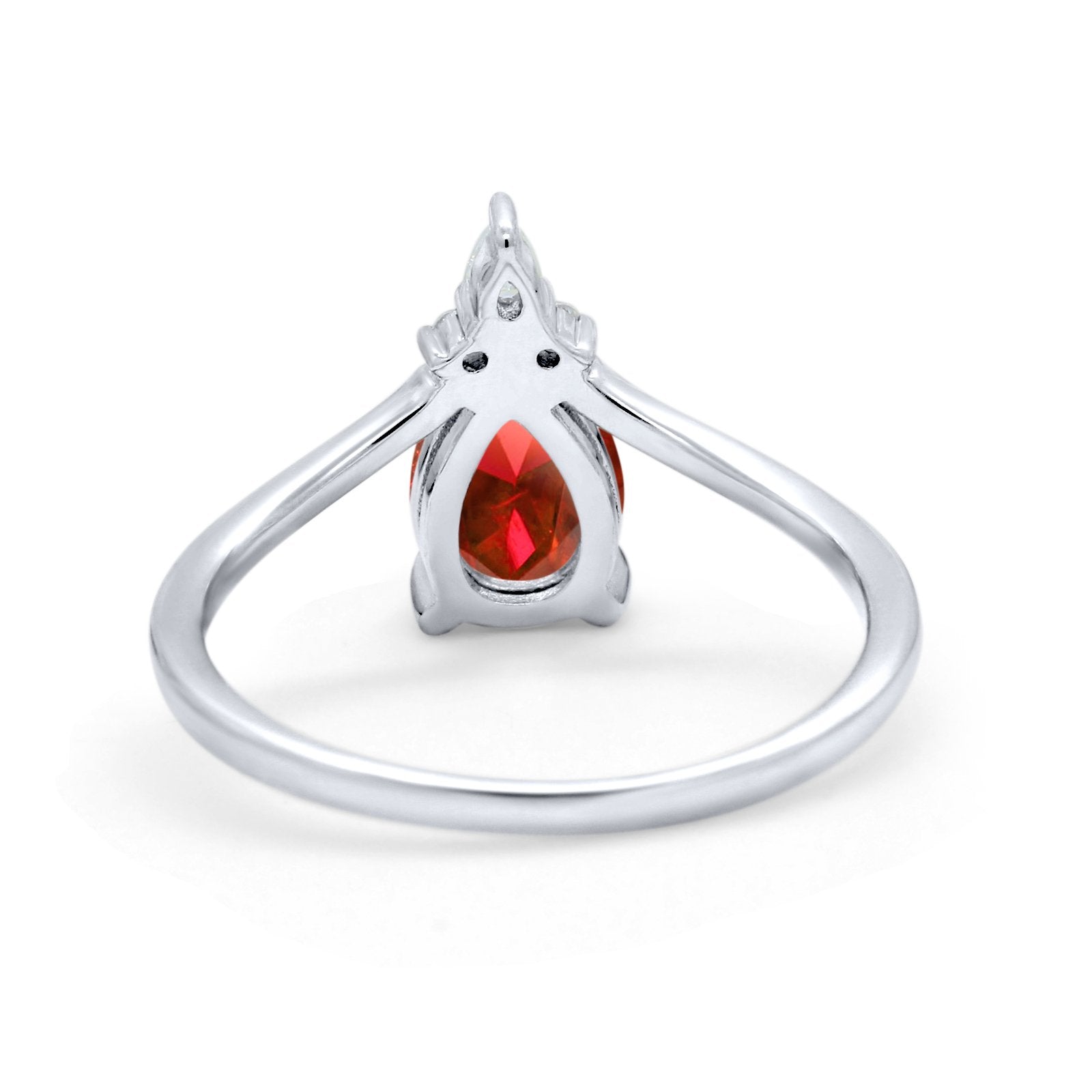 Pear Midi V Ring Wedding Ring Simulated Cubic Zirconia 925 Sterling Silver