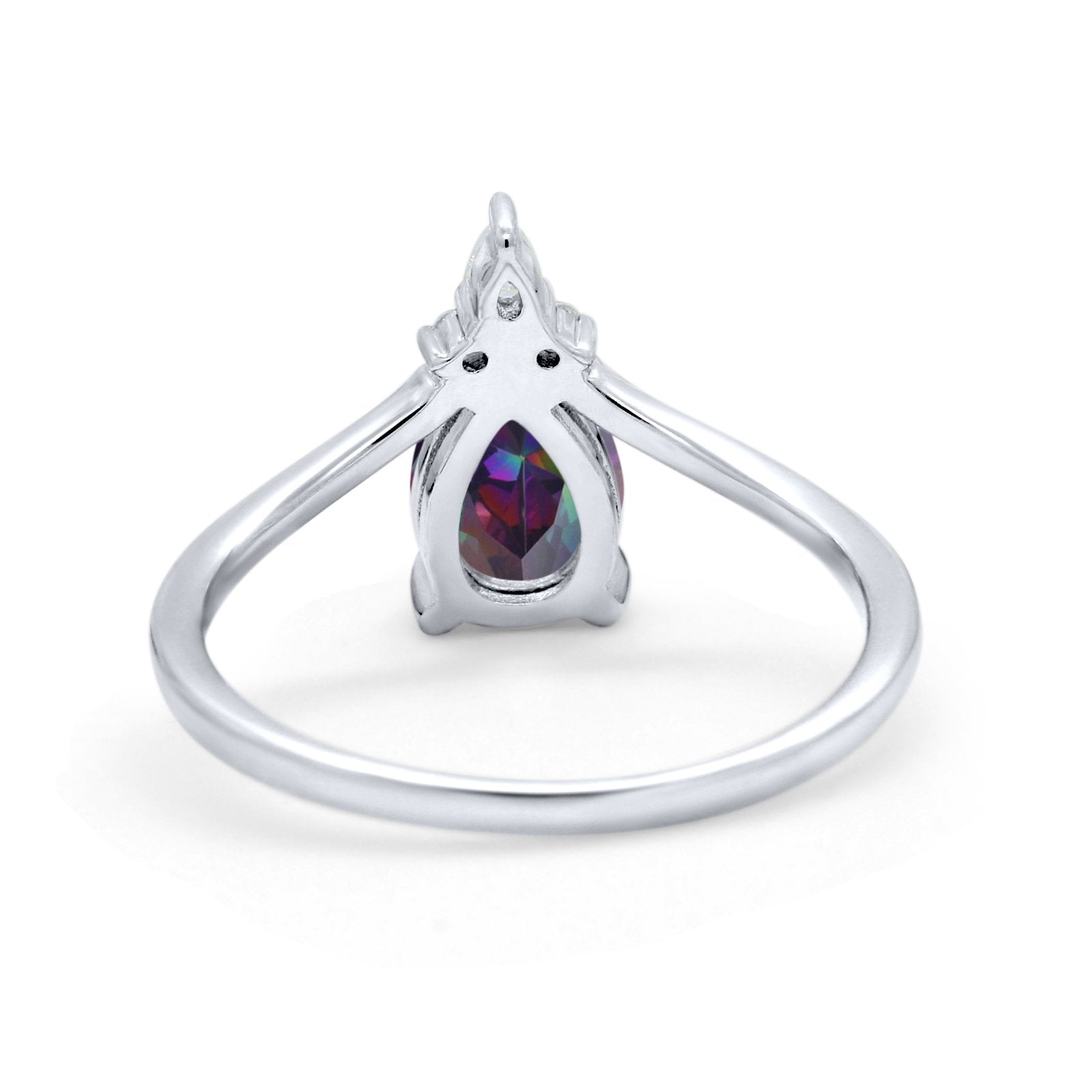 Pear Midi V Ring Wedding Ring Simulated Cubic Zirconia 925 Sterling Silver