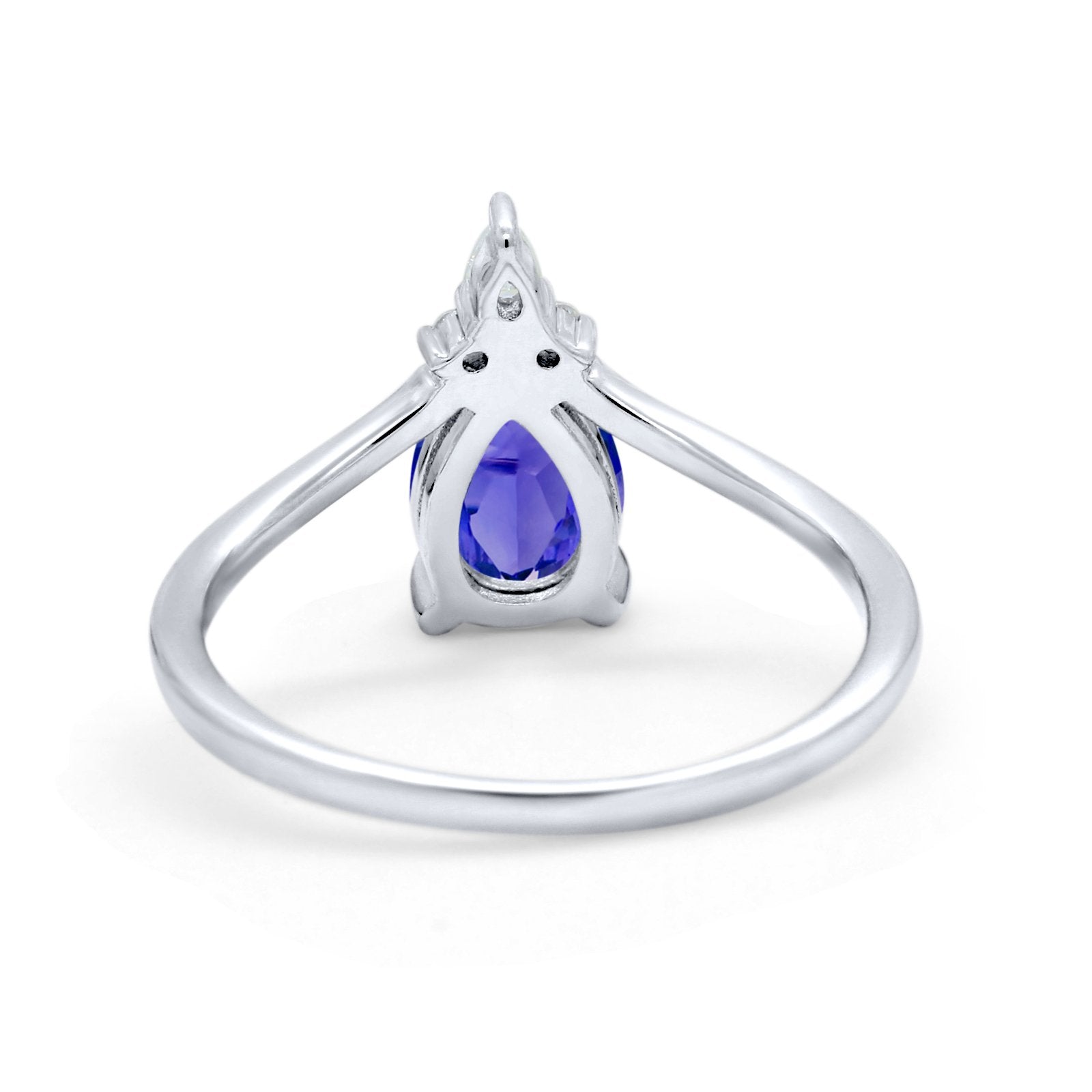 Pear Midi V Ring Wedding Ring Simulated Cubic Zirconia 925 Sterling Silver