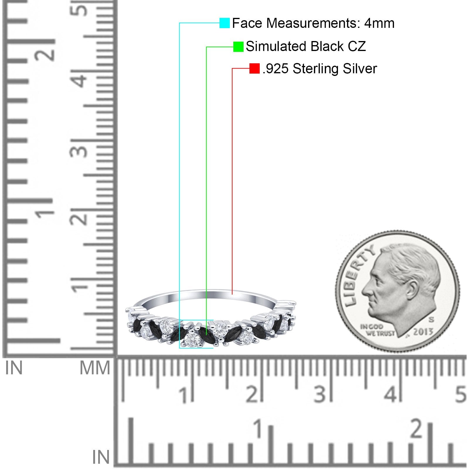 Wedding Band Eternity Ring Marquise Round Simulated Cubic Zirconia 925 Sterling Silver