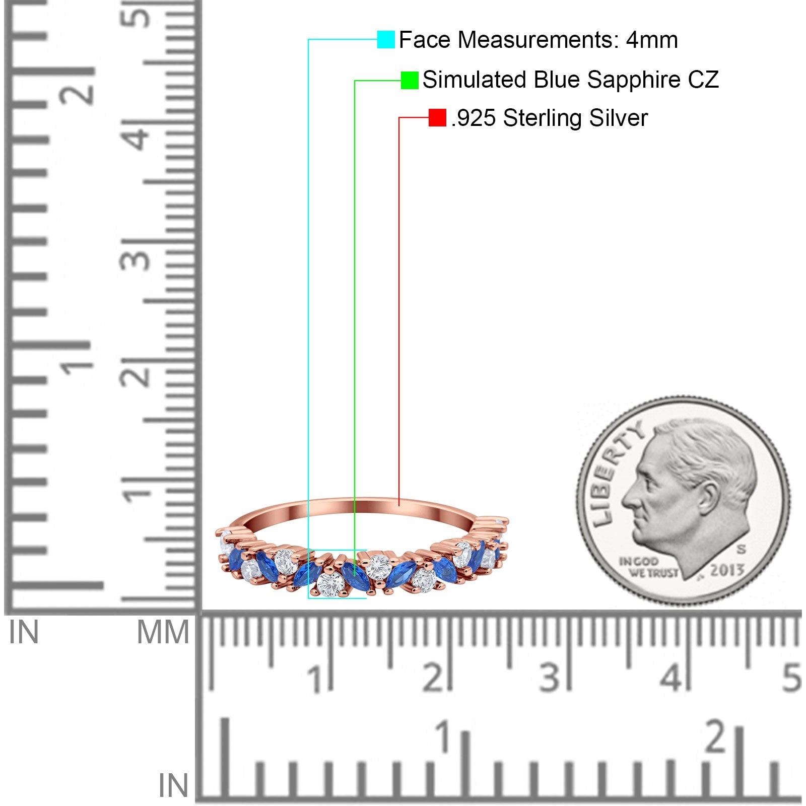 Wedding Band Eternity Ring Marquise Round Simulated Cubic Zirconia 925 Sterling Silver