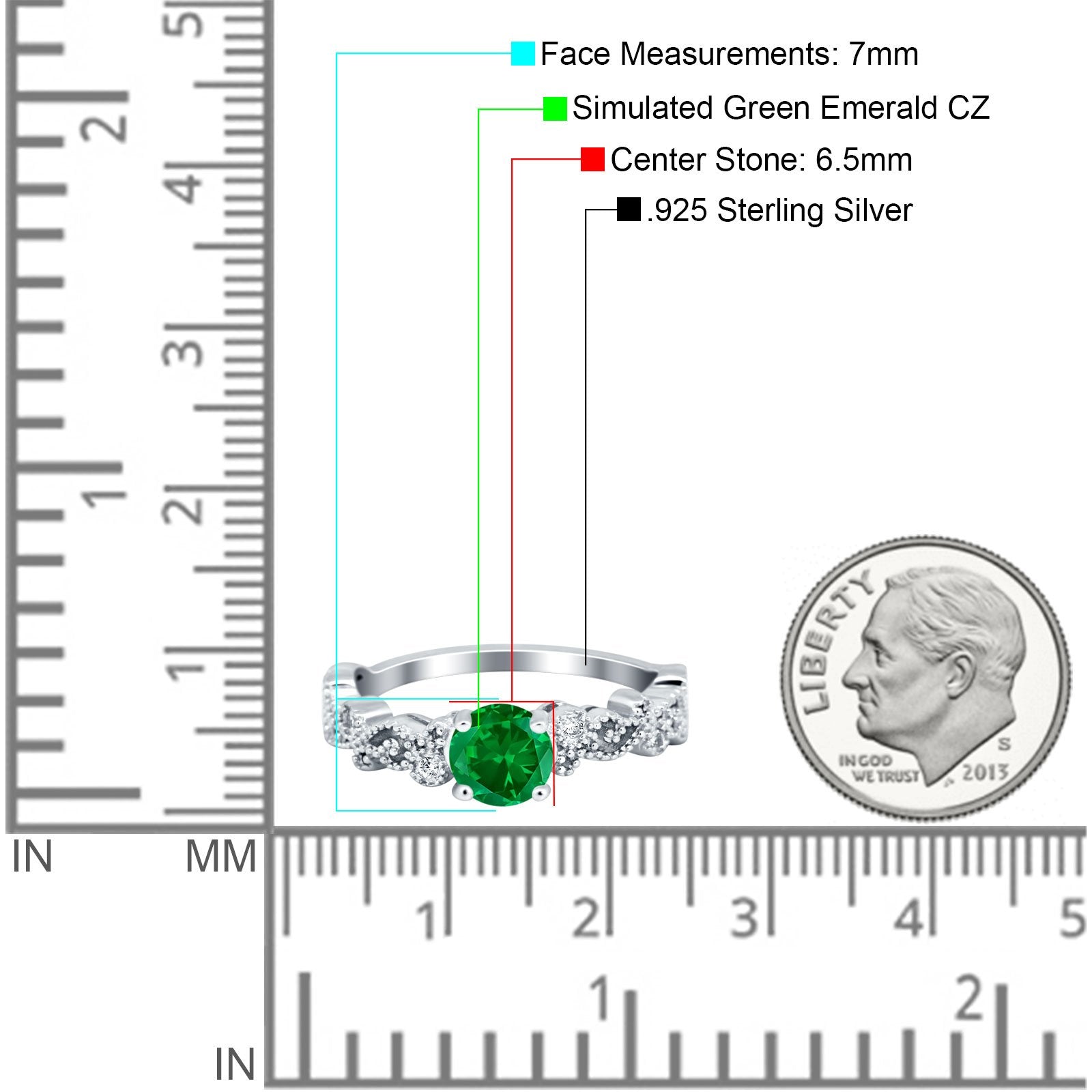 Filigree Art Deco Wedding Ring Round Simulated Cubic Zirconia 925 Sterling Silver