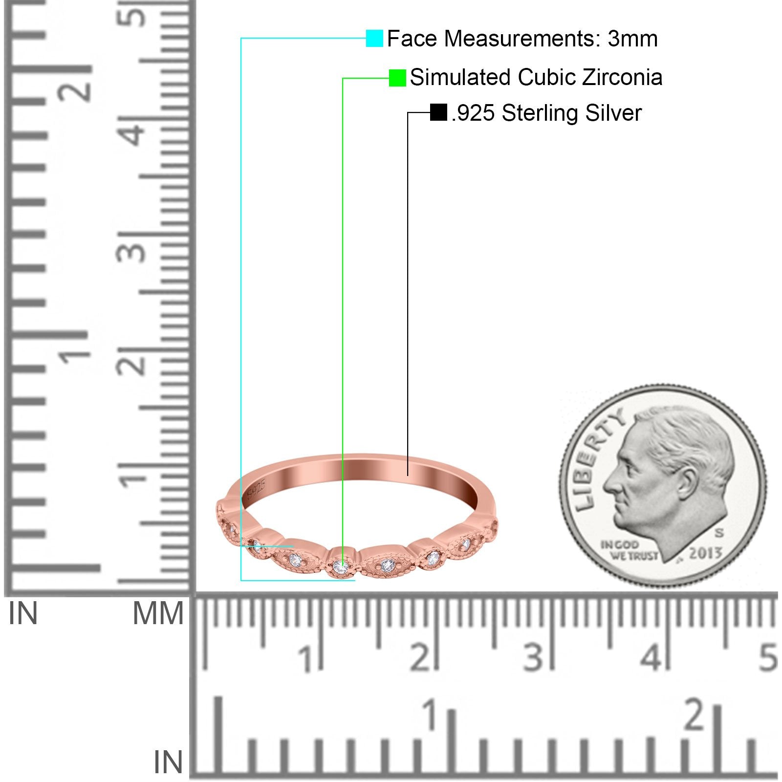 Half Eternity Wedding Band Ring Marquise Round Simulated Cubic Zirconia 925 Sterling Silver