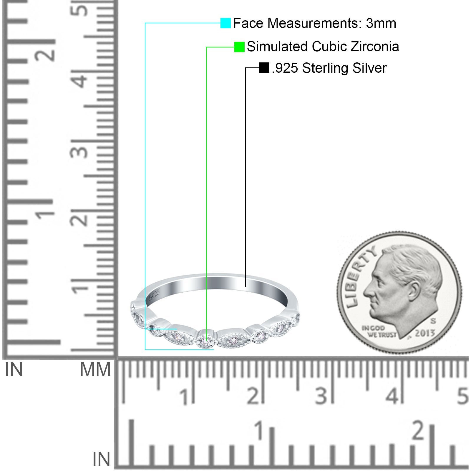 Half Eternity Wedding Band Ring Marquise Round Simulated Cubic Zirconia 925 Sterling Silver