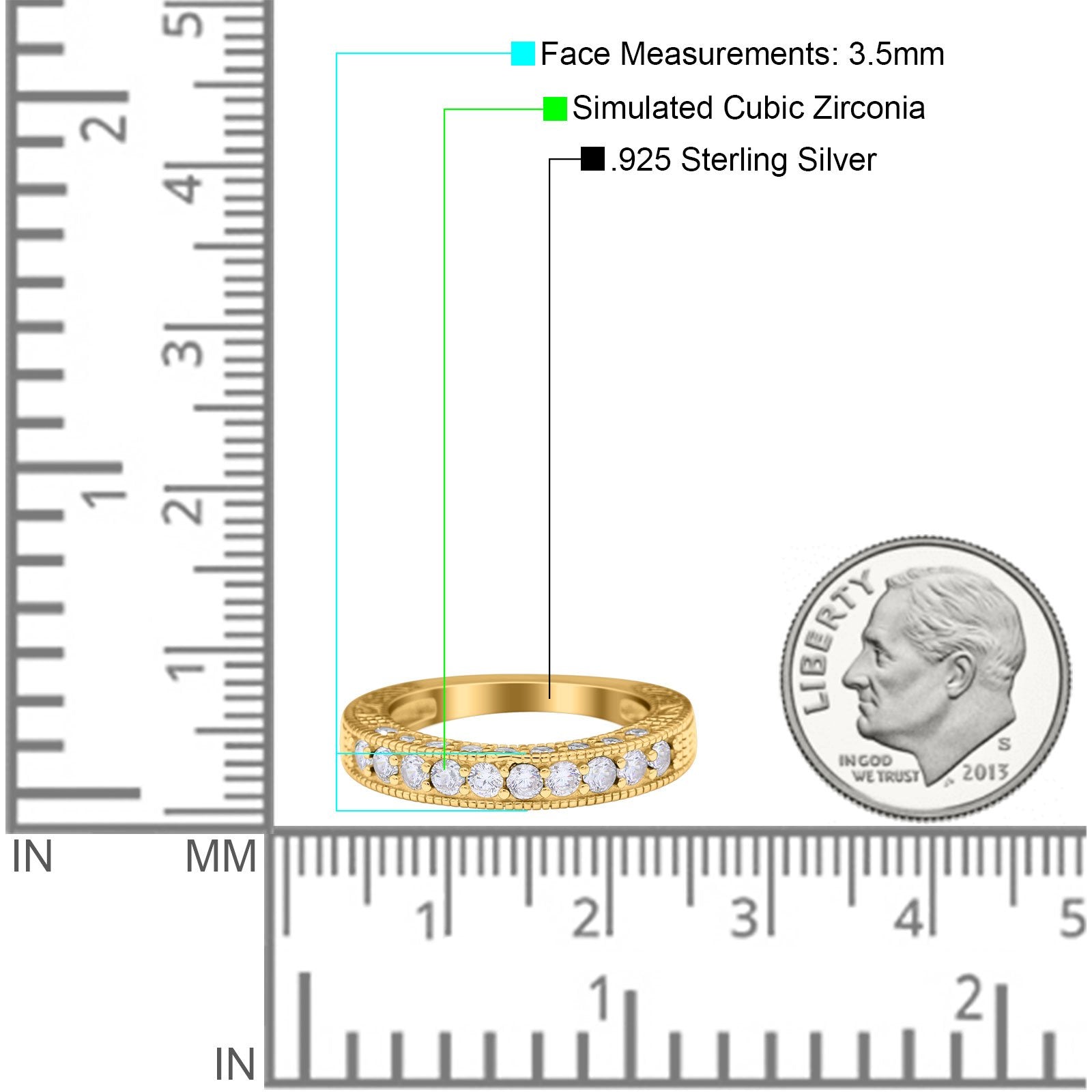 Art Deco Eternity Stackable Band Wedding Ring Simulated CZ 925 Sterling Silver