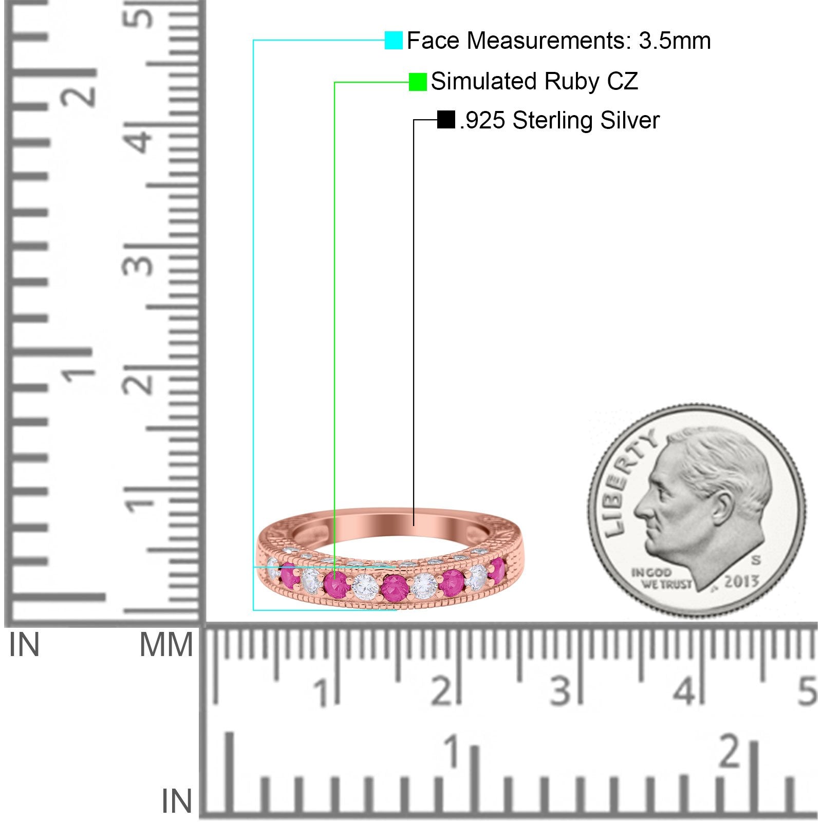 Art Deco Eternity Stackable Band Wedding Ring Simulated CZ 925 Sterling Silver