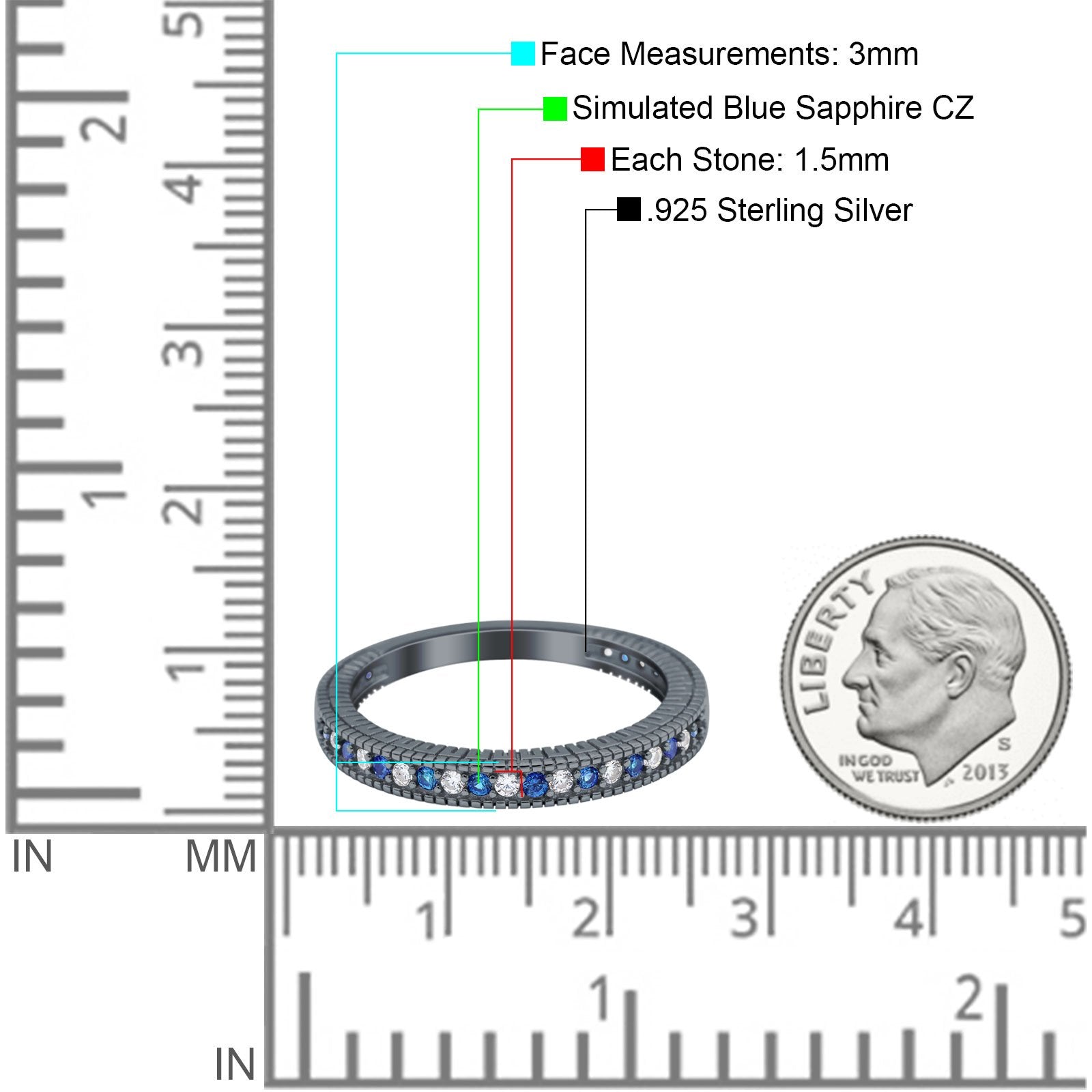 Half Eternity Band Bridal Stacking Engagement Ring Simulated CZ 925 Sterling Silver