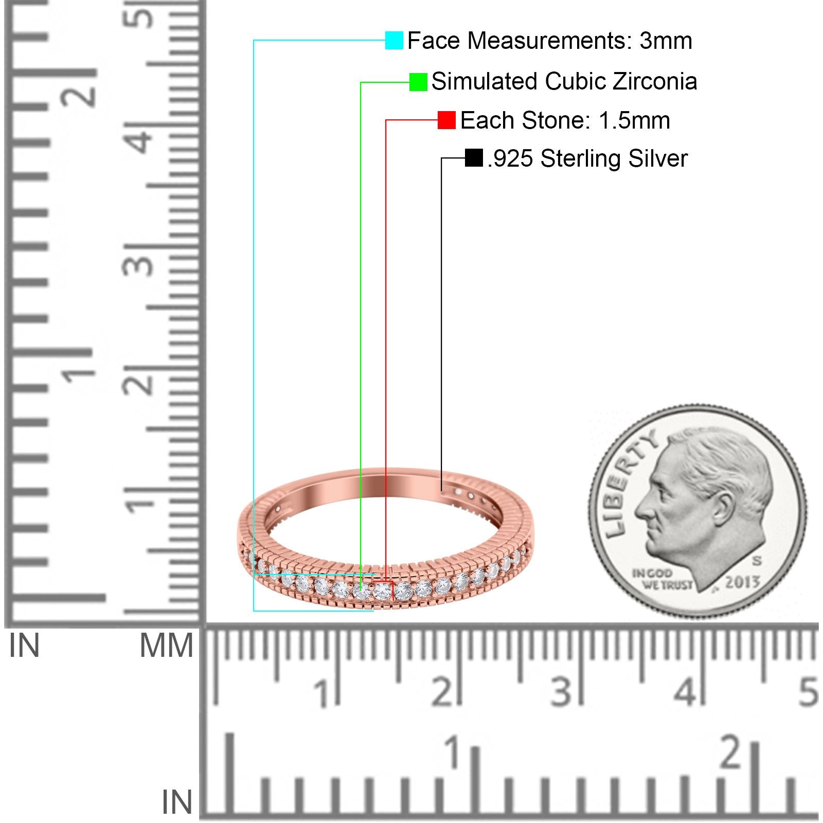 Half Eternity Band Bridal Stacking Engagement Ring Simulated CZ 925 Sterling Silver