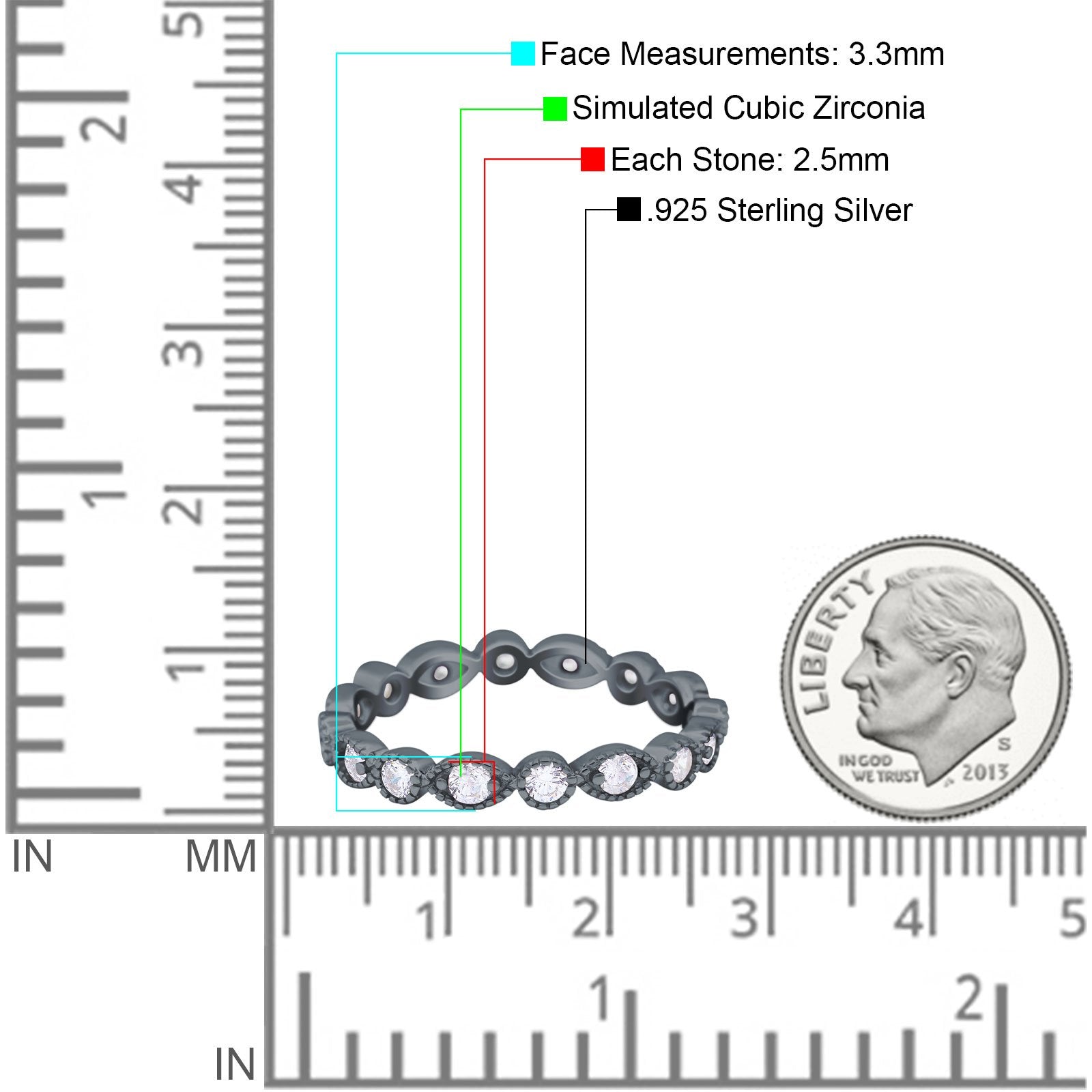 Curved Marquise Art Dec Full Eternity Stackable Band Simulated Cubic Zirconia 925 Sterling Silver