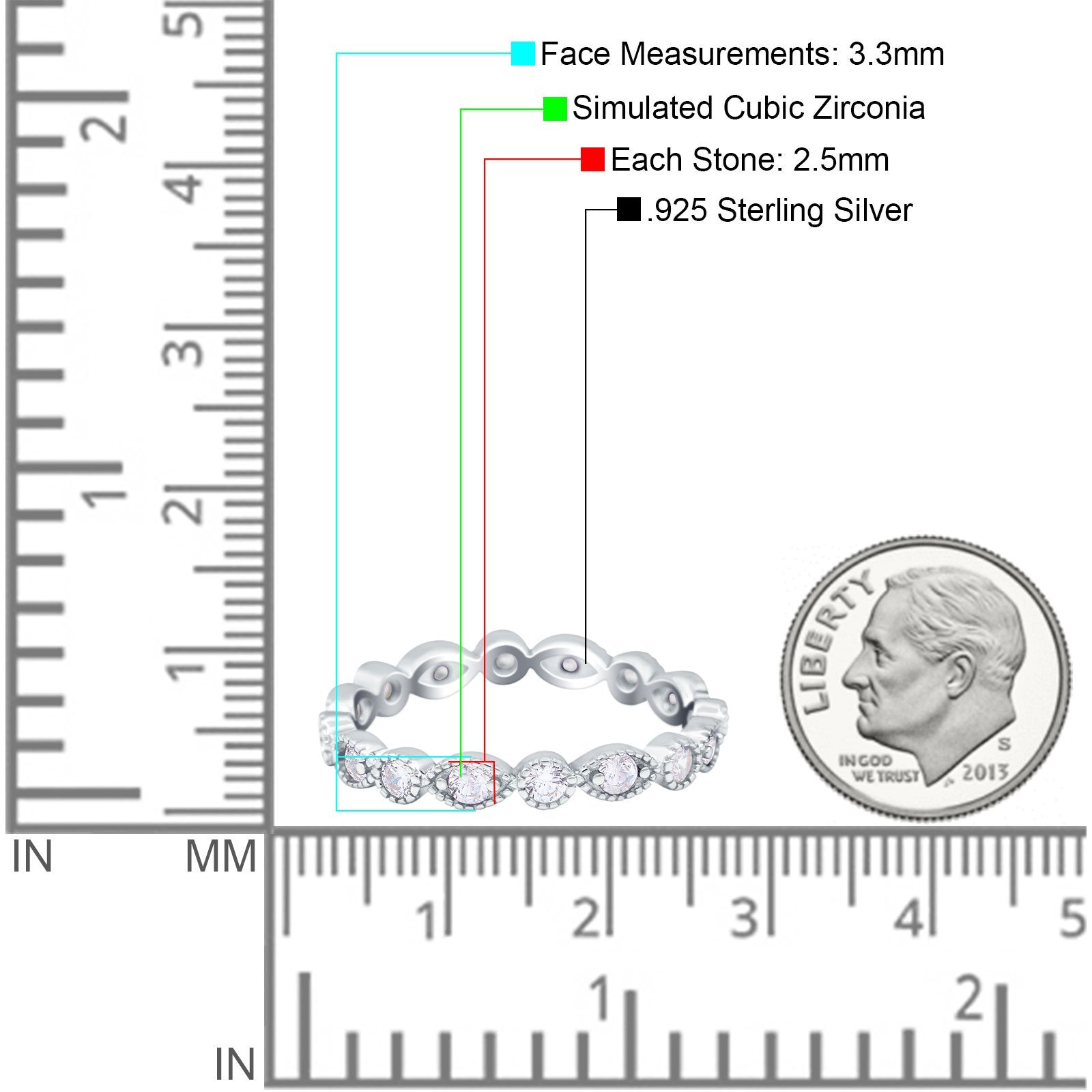 Curved Marquise Art Dec Full Eternity Stackable Band Simulated Cubic Zirconia 925 Sterling Silver