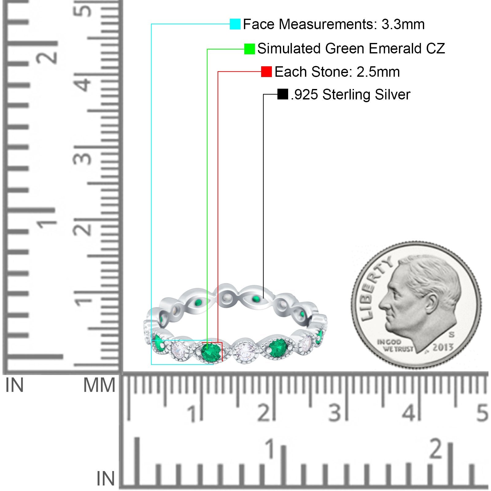 Curved Marquise Art Dec Full Eternity Stackable Band Simulated Green Emerald & Cubic Zirconia 925 Sterling Silver