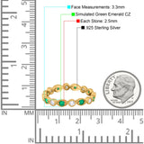 Curved Marquise Art Dec Full Eternity Stackable Band Simulated Green Emerald & Cubic Zirconia 925 Sterling Silver