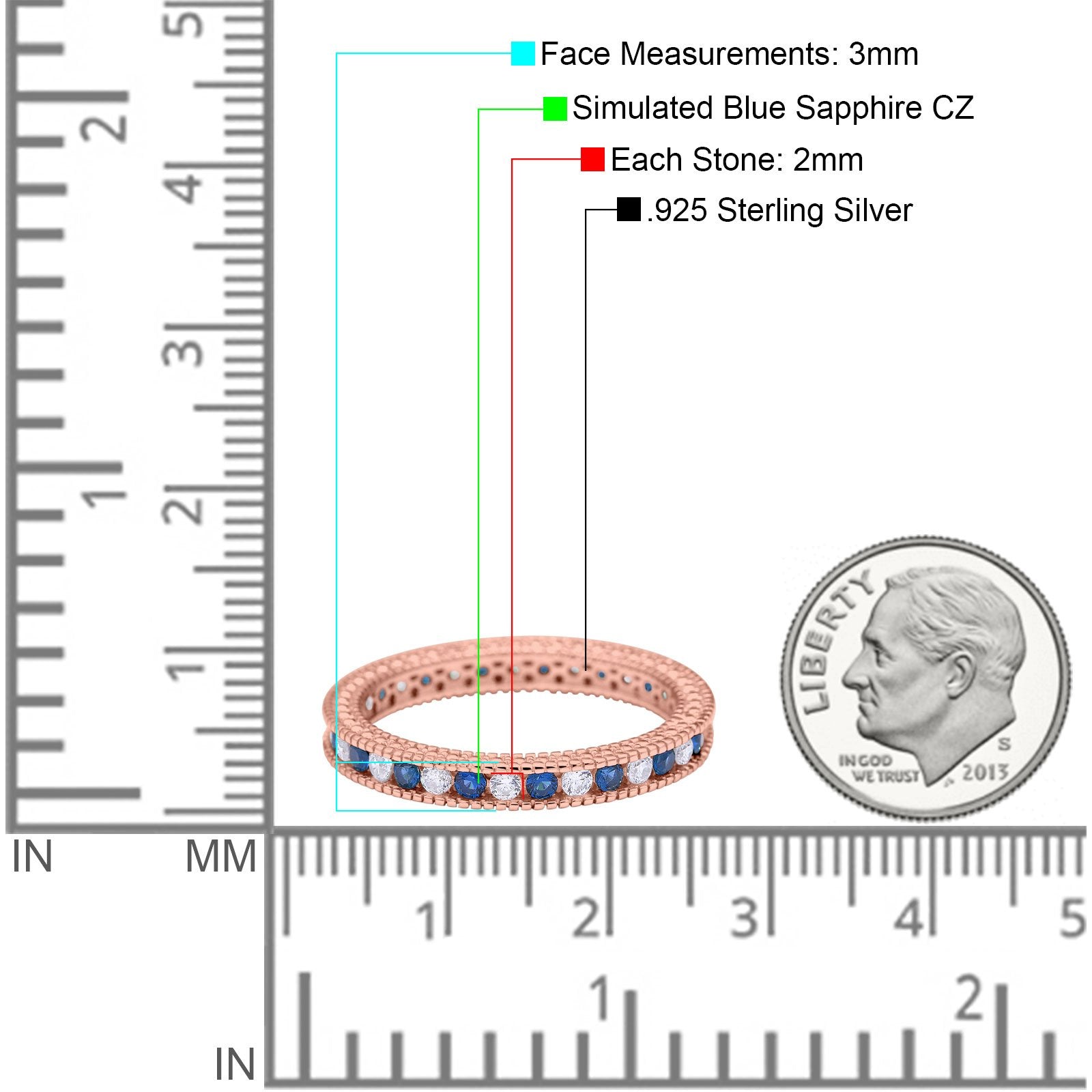 Art Deco Full Eternity Stackable Wedding Ring Simulated CZ 925 Sterling Silver