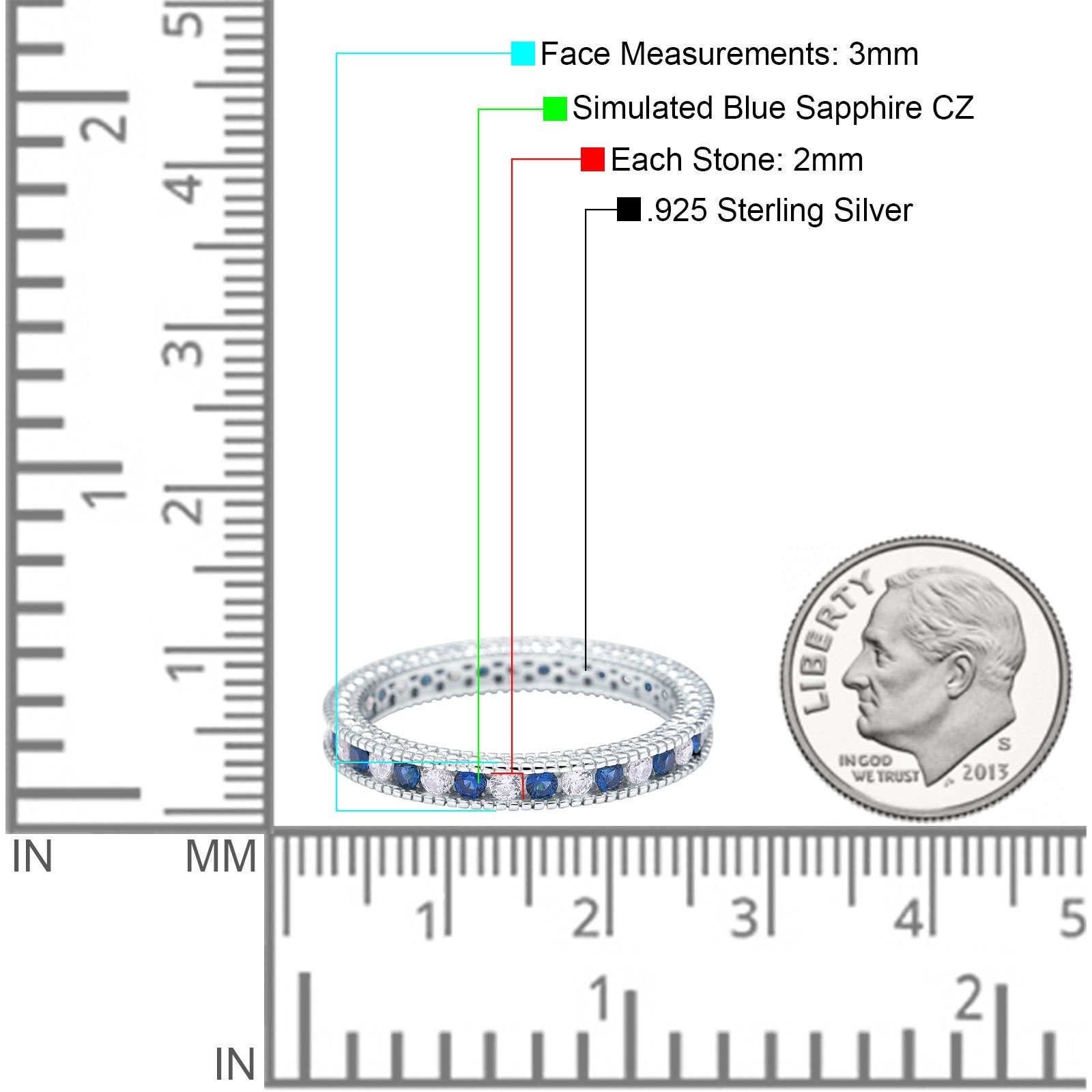 Art Deco Full Eternity Stackable Wedding Ring Simulated CZ 925 Sterling Silver