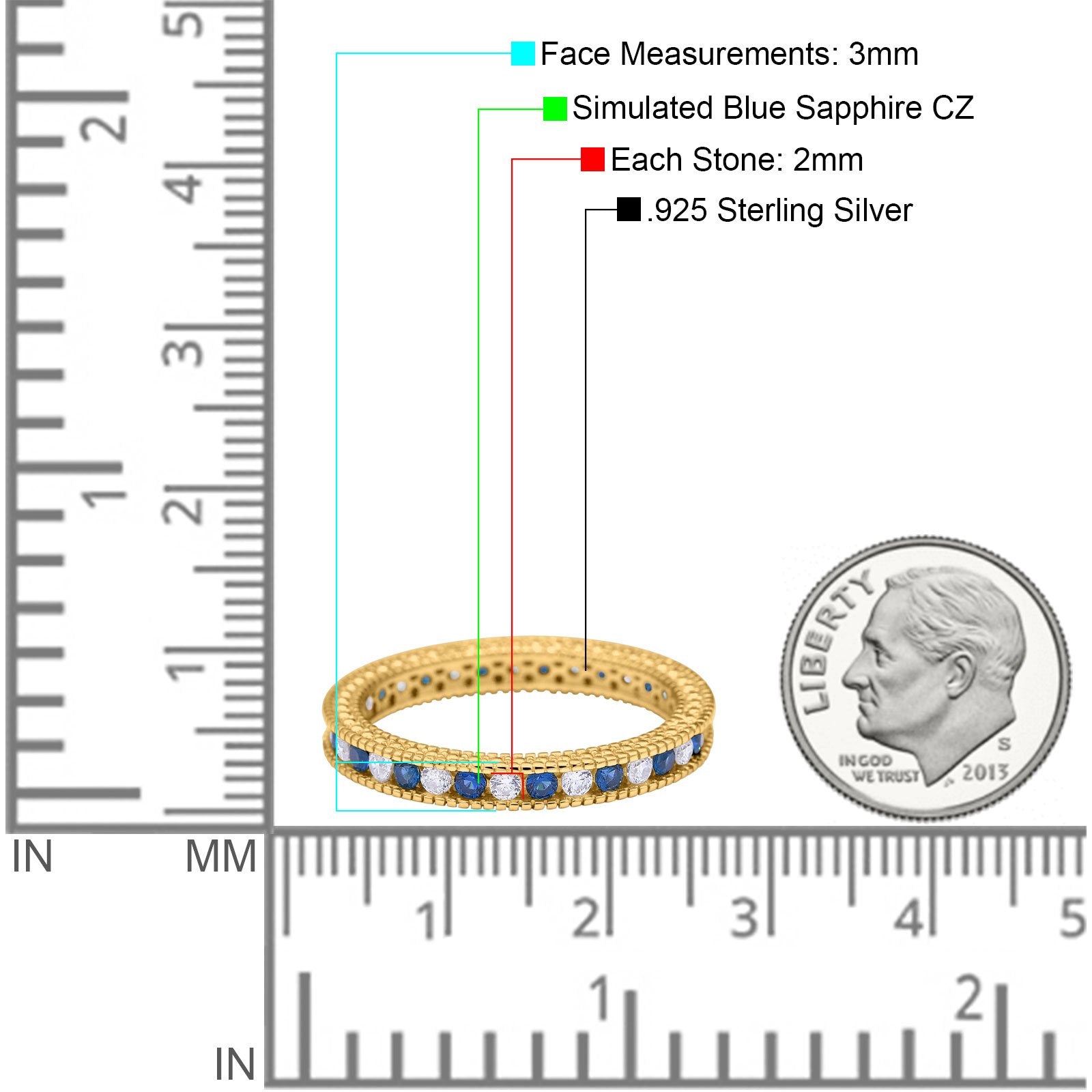 Art Deco Full Eternity Stackable Wedding Ring Simulated CZ 925 Sterling Silver