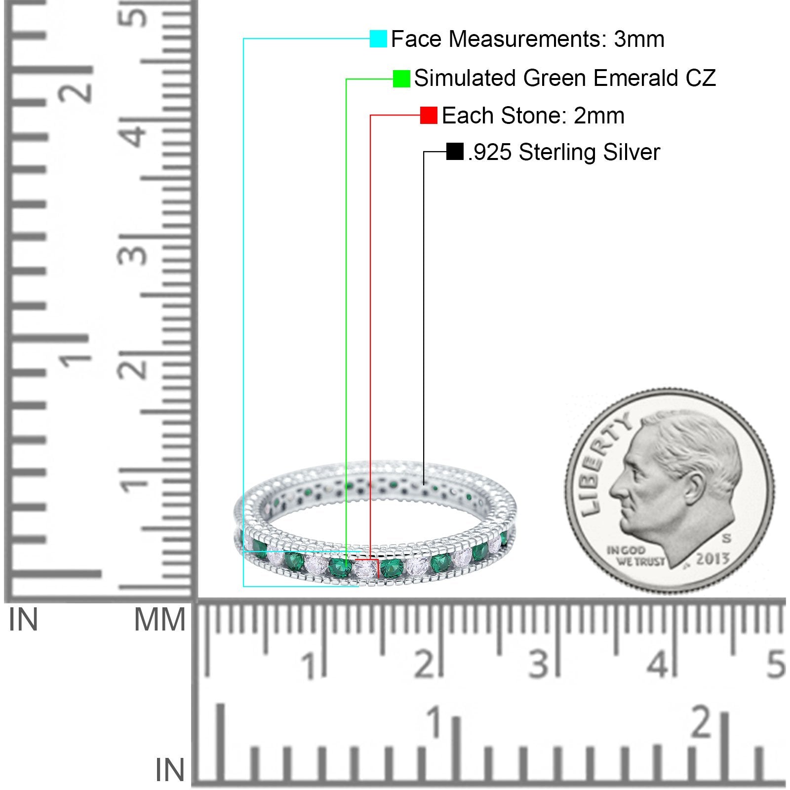 Art Deco Full Eternity Stackable Wedding Ring Simulated CZ 925 Sterling Silver
