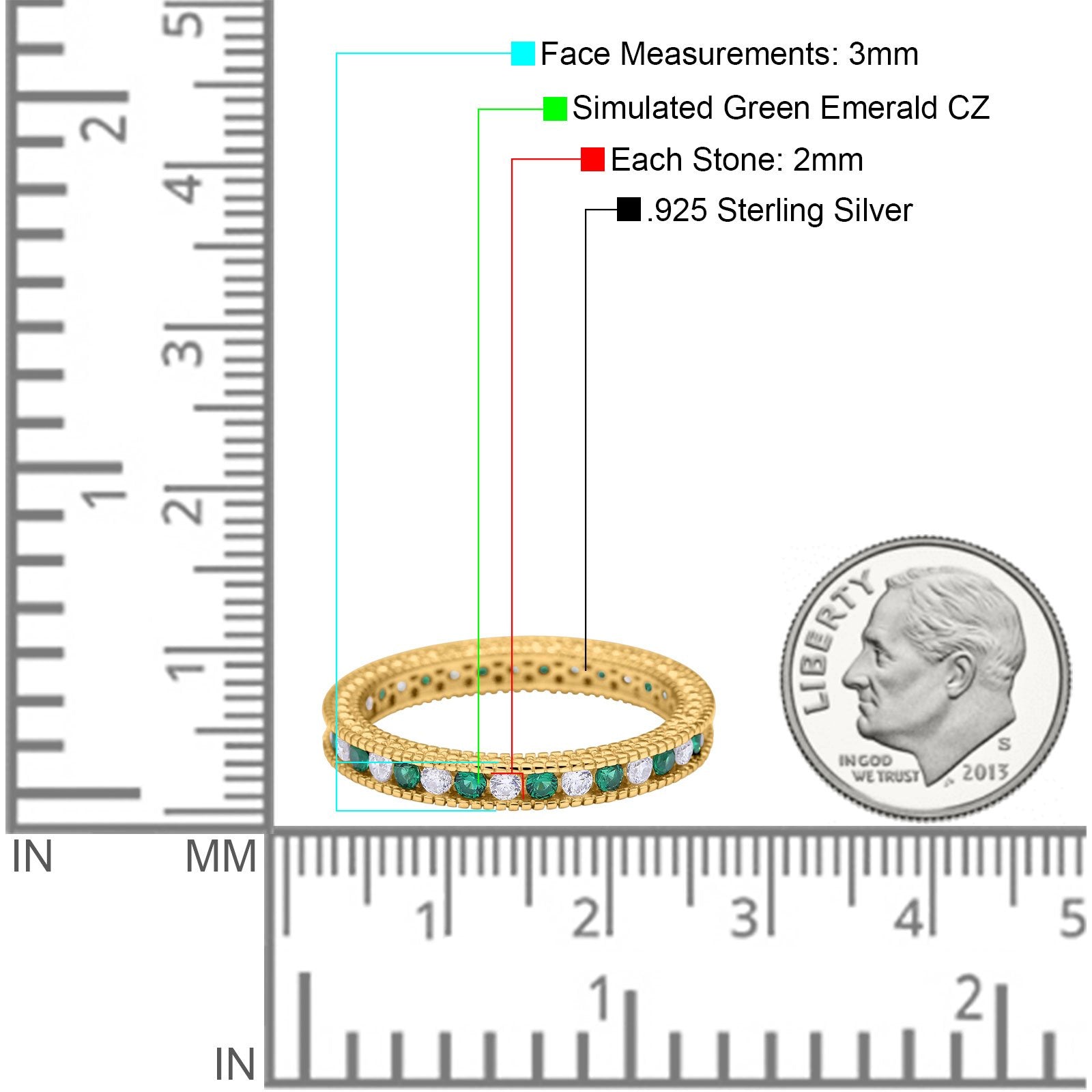 Art Deco Full Eternity Stackable Wedding Ring Simulated CZ 925 Sterling Silver