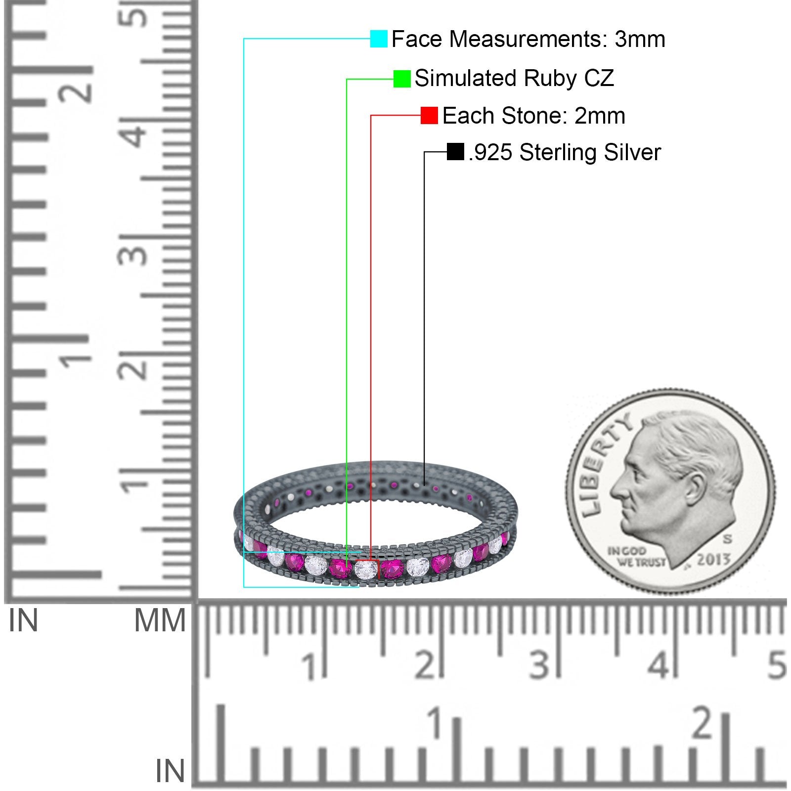 Art Deco Full Eternity Stackable Wedding Ring Simulated CZ 925 Sterling Silver