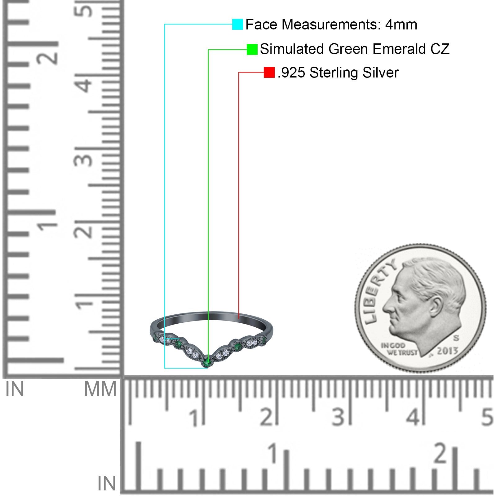 Marquise Curved Half Eternity Stackable Band Ring Simulated CZ 925 Sterling Silver
