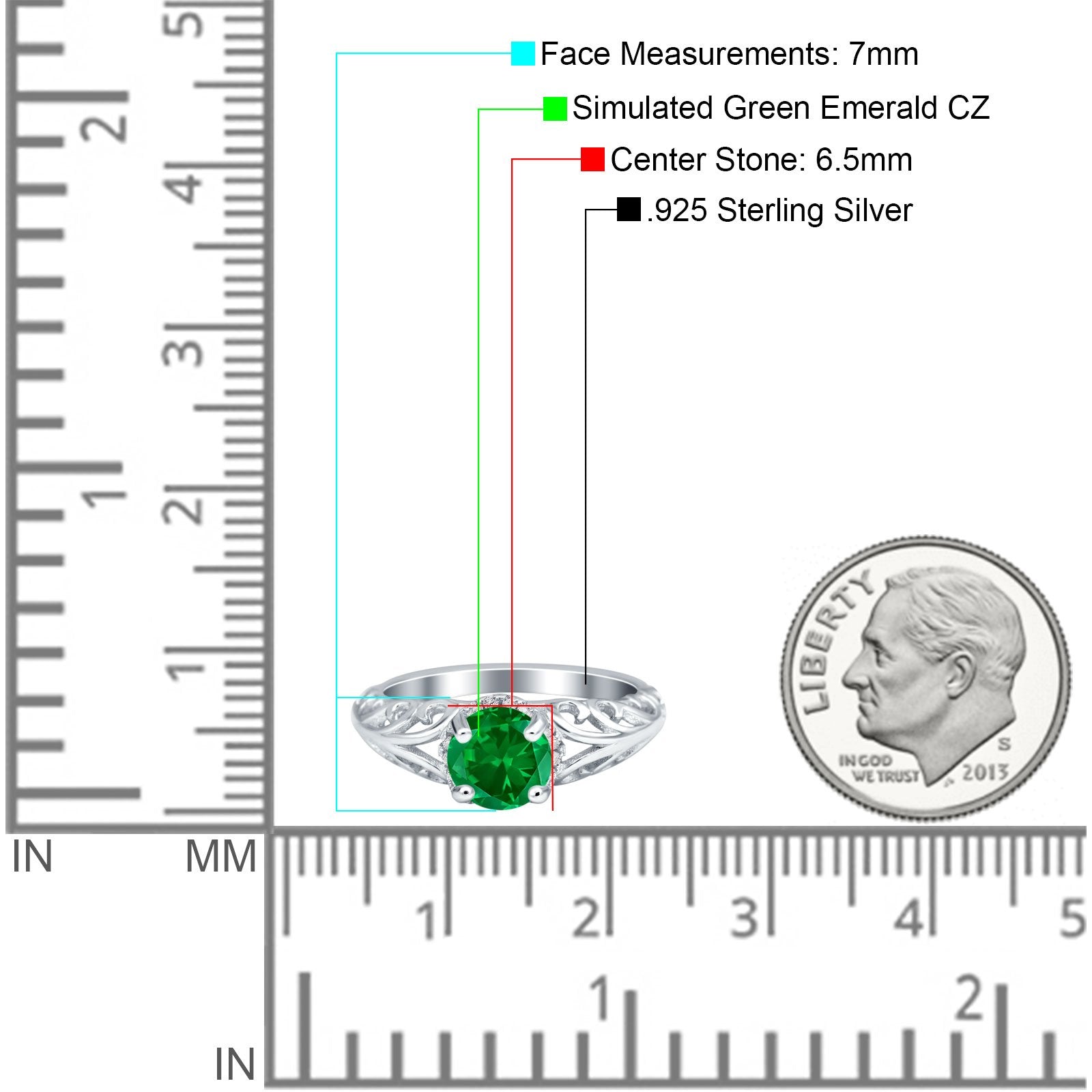 Art Deco Filigree Wedding Engagement Bridal Ring Round Simulated Cubic Zirconia 925 Sterling Silver