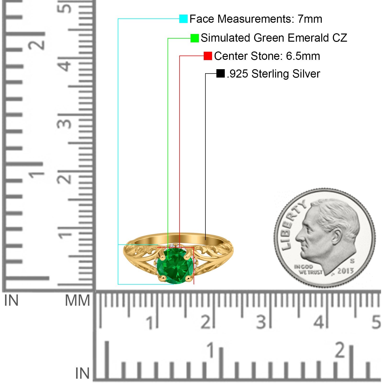 Art Deco Filigree Wedding Engagement Bridal Ring Round Simulated Cubic Zirconia 925 Sterling Silver