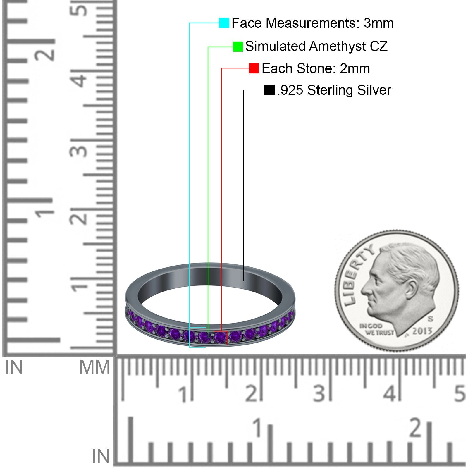 Full Eternity Stackable Band Wedding Ring Simulated CZ 925 Sterling Silver