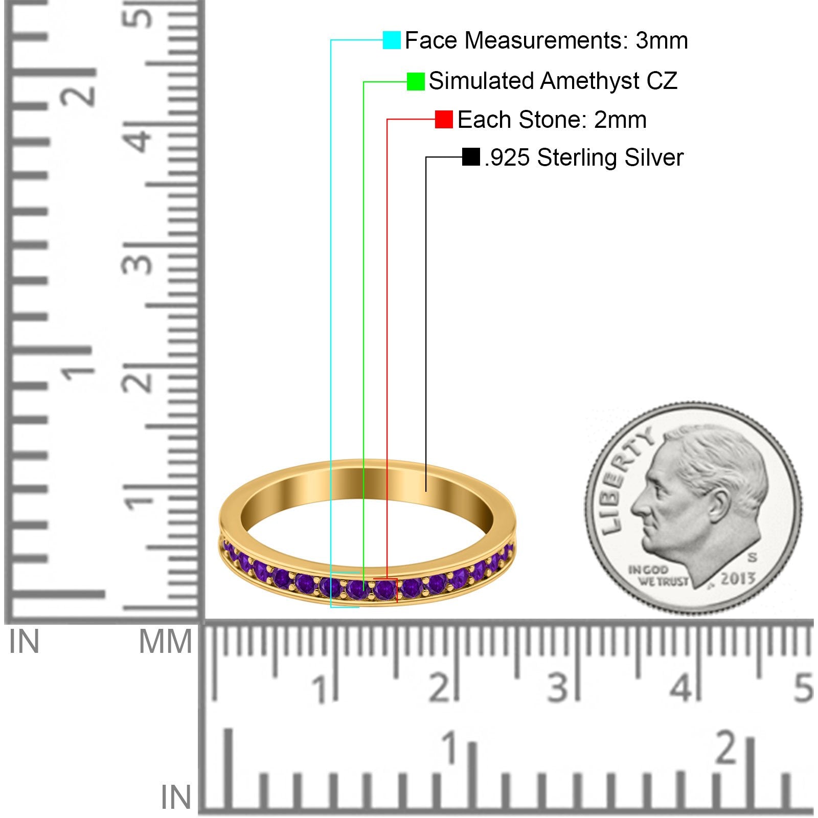 Full Eternity Stackable Band Wedding Ring Simulated CZ 925 Sterling Silver