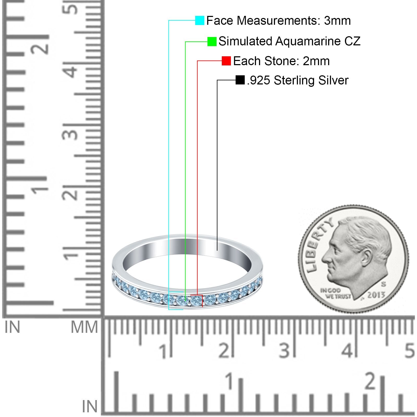 Full Eternity Stackable Band Wedding Ring Simulated CZ 925 Sterling Silver