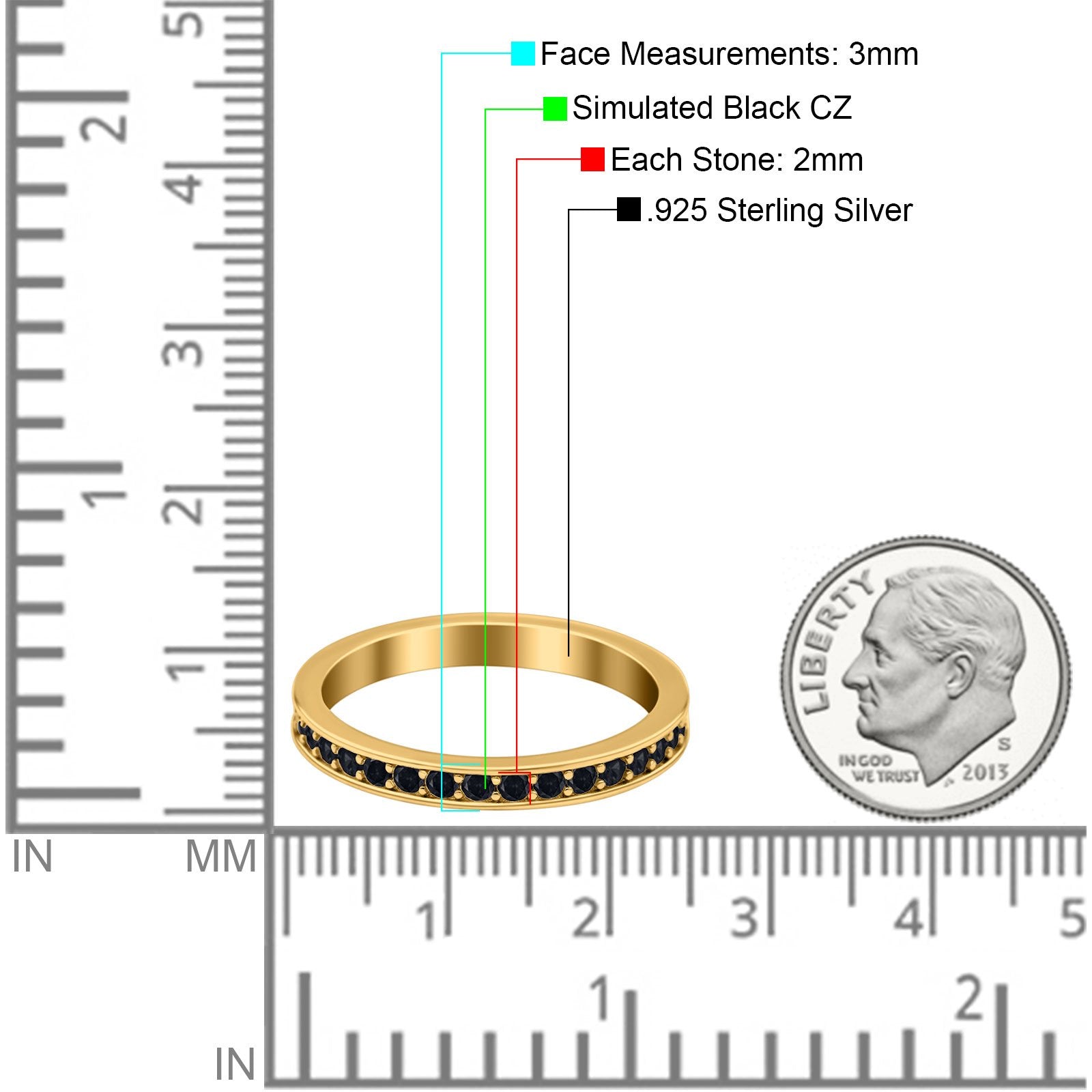 Full Eternity Stackable Band Wedding Ring Simulated CZ 925 Sterling Silver