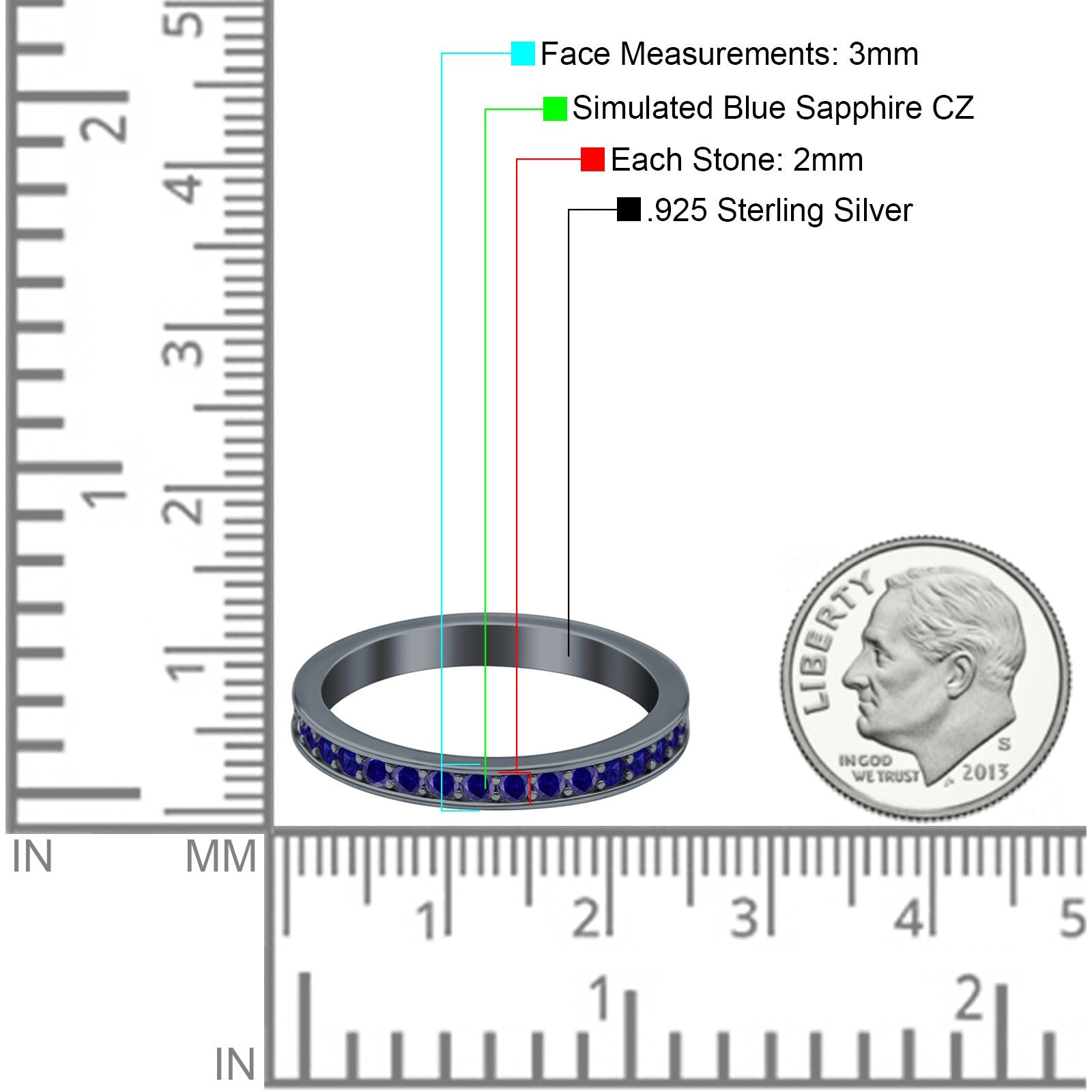 Full Eternity Stackable Band Wedding Ring Simulated CZ 925 Sterling Silver