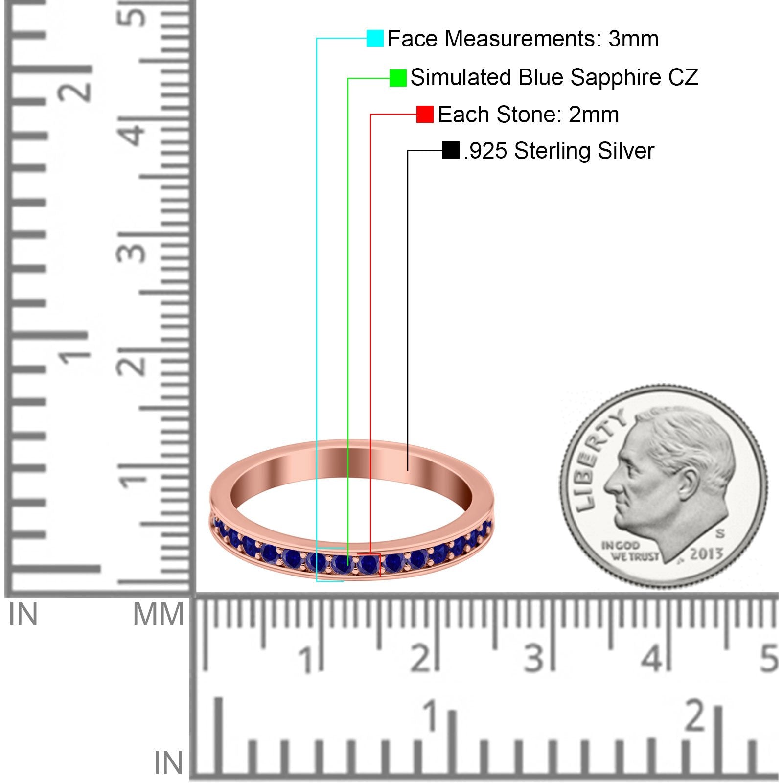 Full Eternity Stackable Band Wedding Ring Simulated CZ 925 Sterling Silver