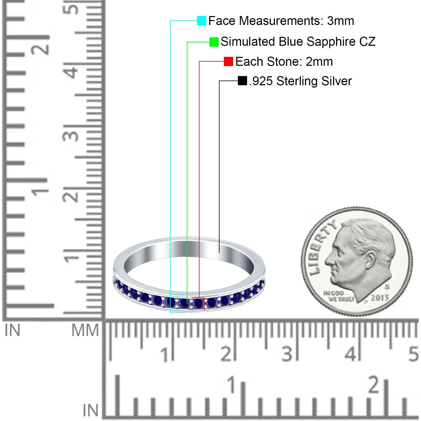 Full Eternity Stackable Band Wedding Ring Simulated CZ 925 Sterling Silver